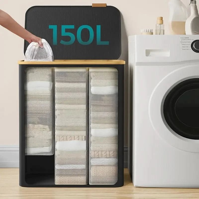 SortiSpace foldable laundry basket - 3 compartments & stylish for any room - Image 3