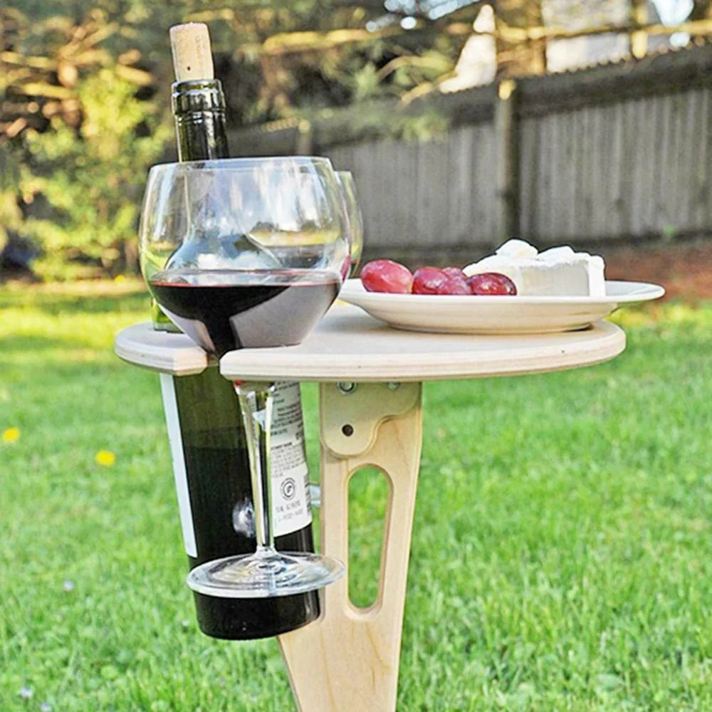 WOODESCAPE – Portable Foldable Wooden Wine Table for Outdoors with Glass Holder for Picnics & Camping - Image 3