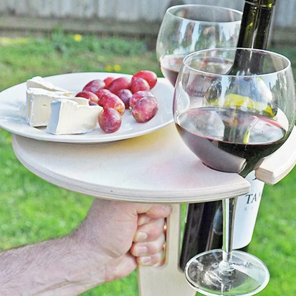 WOODESCAPE – Portable Foldable Wooden Wine Table for Outdoors with Glass Holder for Picnics & Camping - Image 4