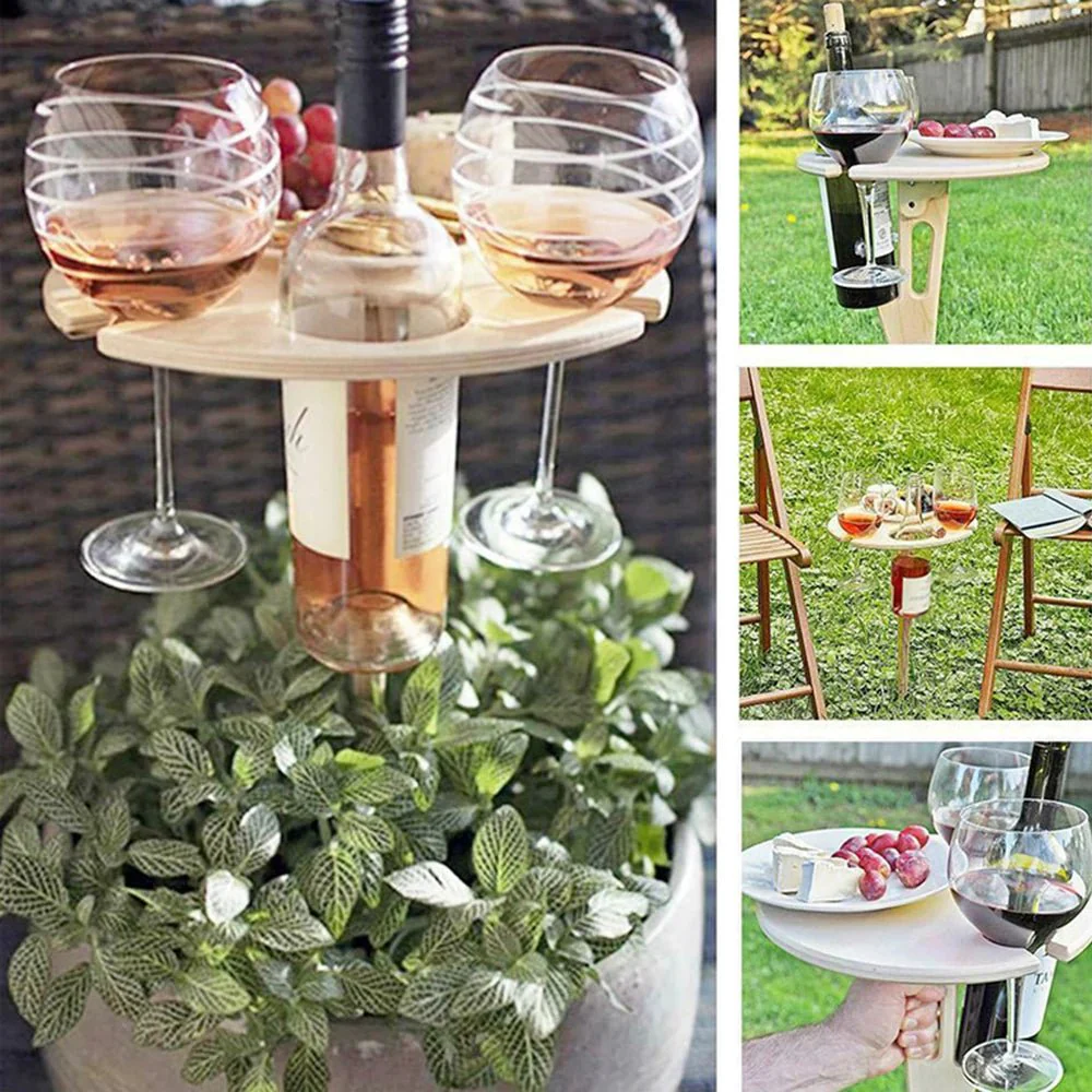 WOODESCAPE – Portable Foldable Wooden Wine Table for Outdoors with Glass Holder for Picnics & Camping - Image 5